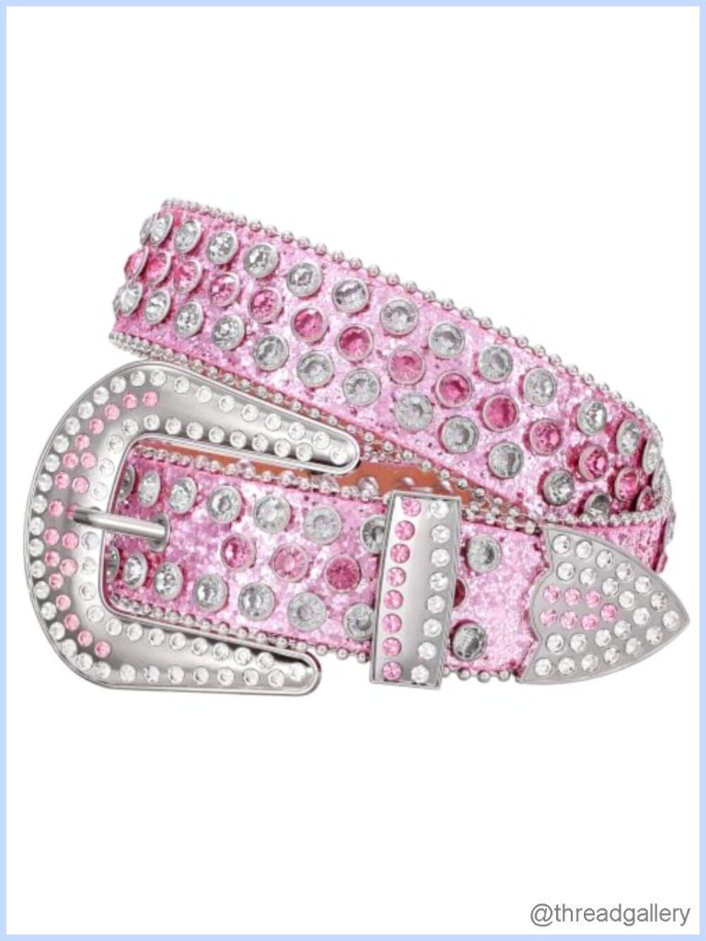 Rhinestone Studded PU Leather Western Belt Detachable Buckle